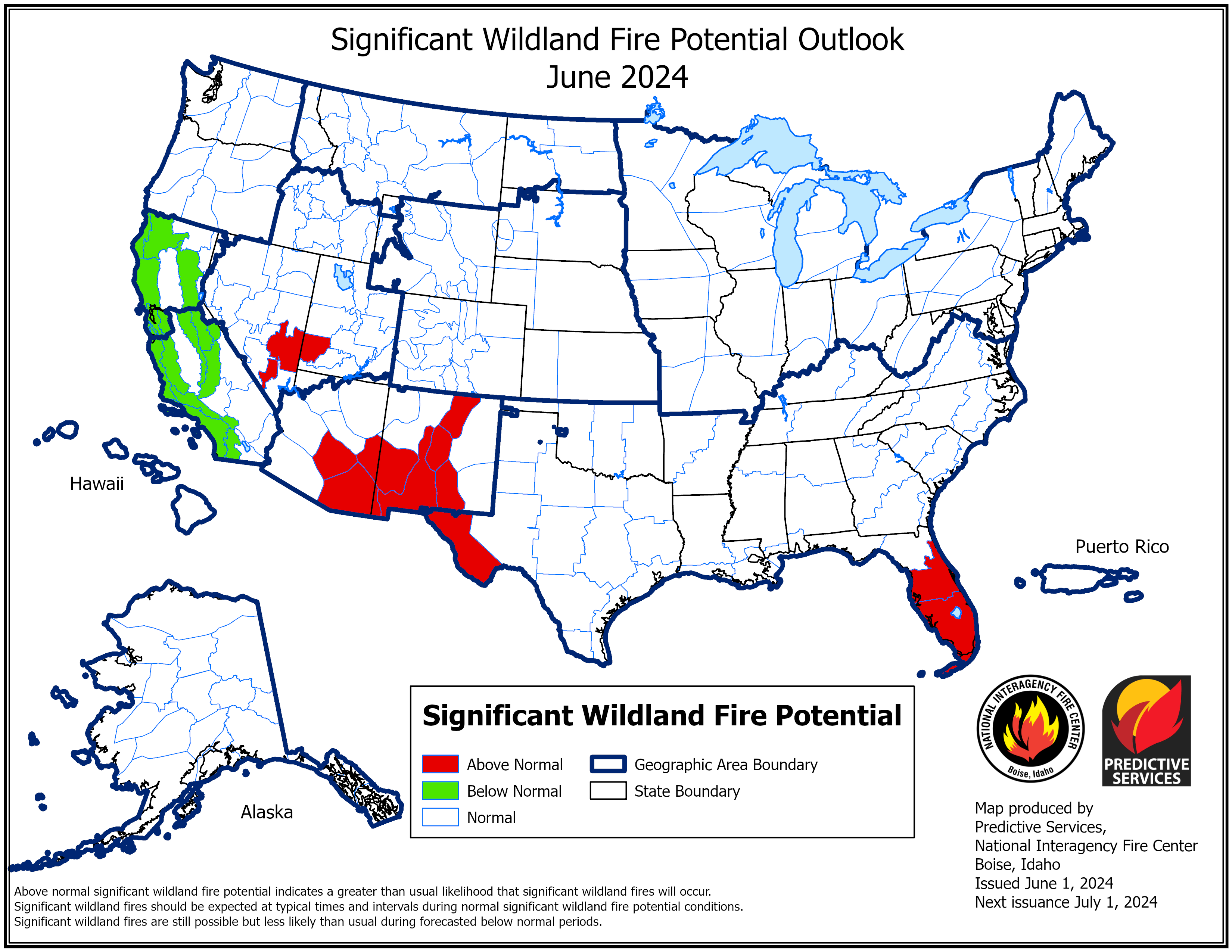 Significant Wildland Fire Potential Outlook = U.S. Map