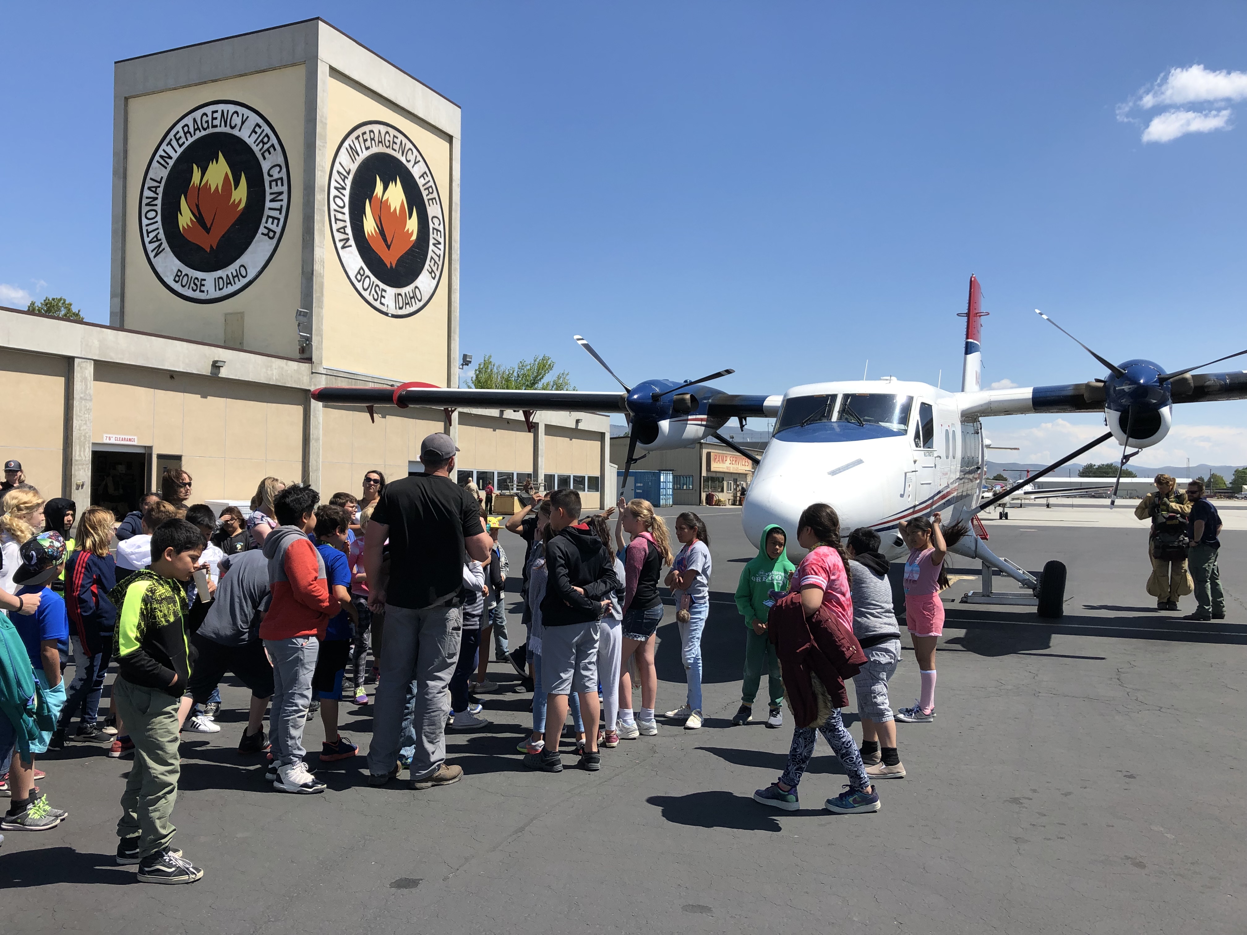 Students from Alameda school visit the smokejumpers at the National Interagency Fire Center in Boise, Idaho. Photo by BLM