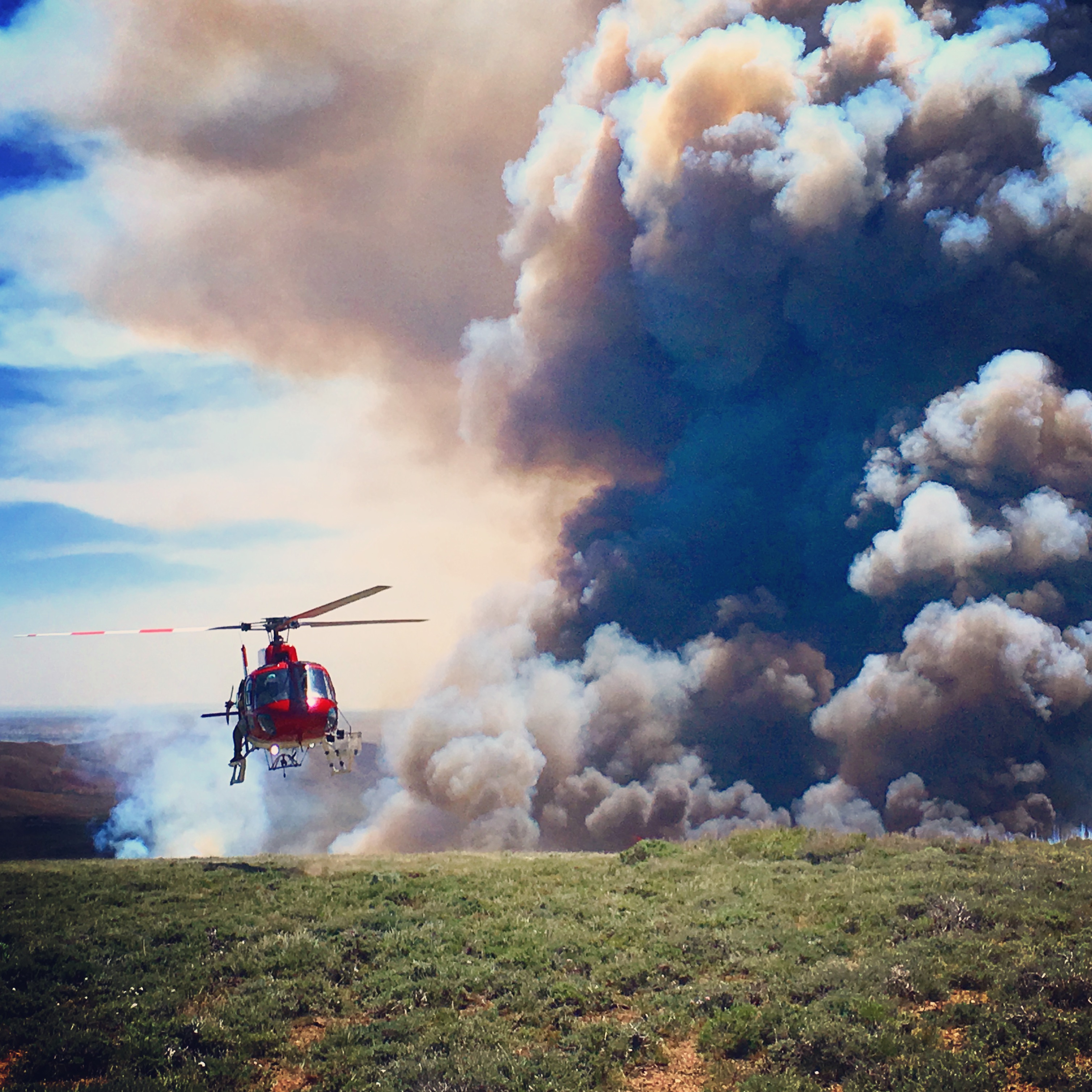 A helicopter provides aerial support on the Burdick Prescribed Fire. Photo by TravisCavenah