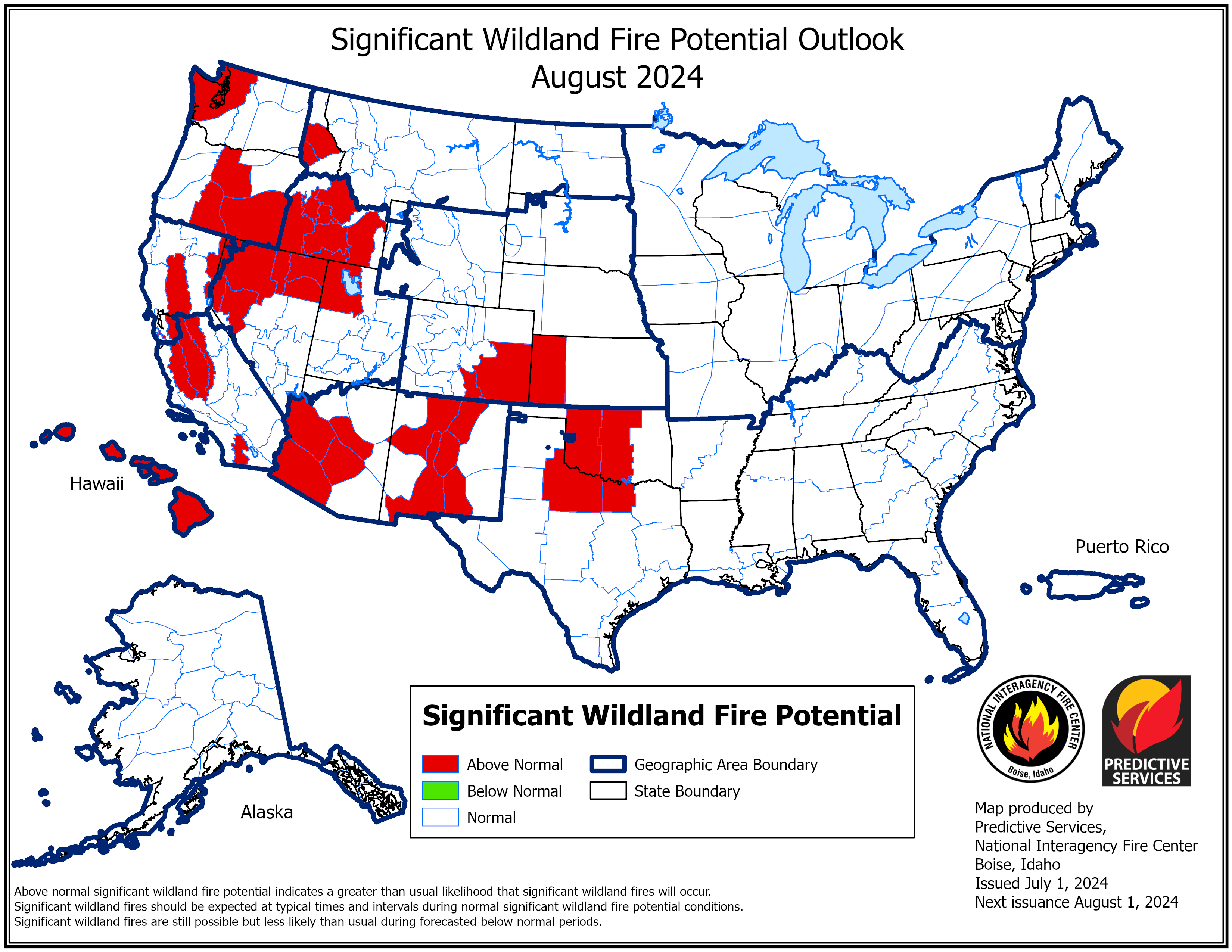 Significant Fire Potential Outlook Image for August