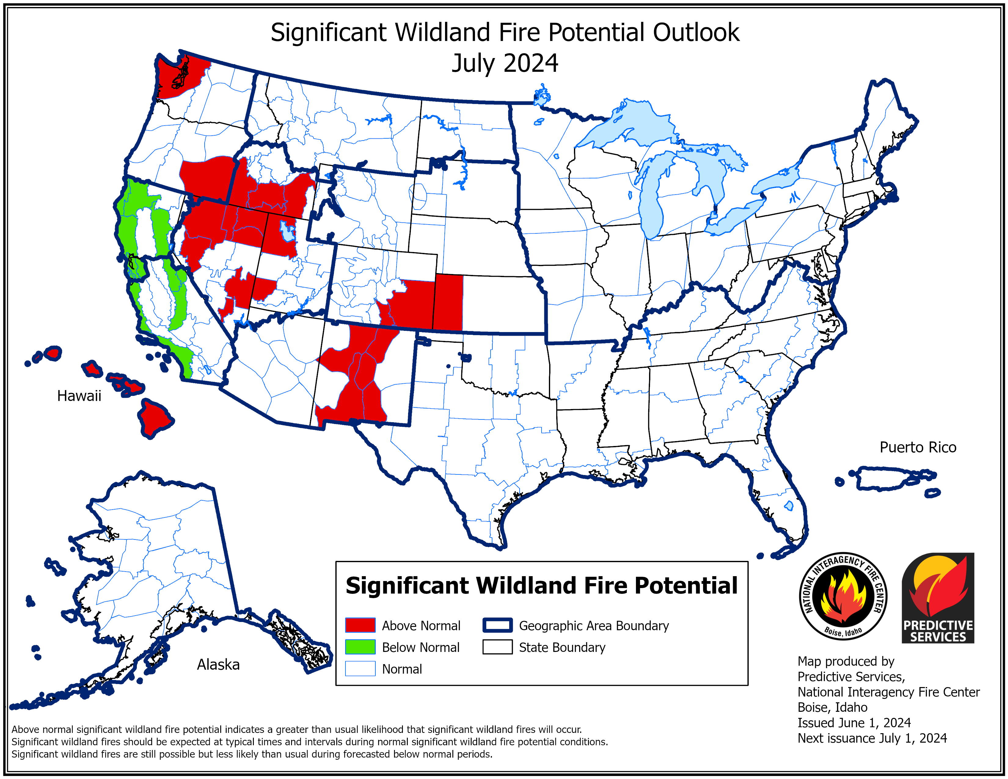 July 2024 Significant Fire Potential OUtlook Map