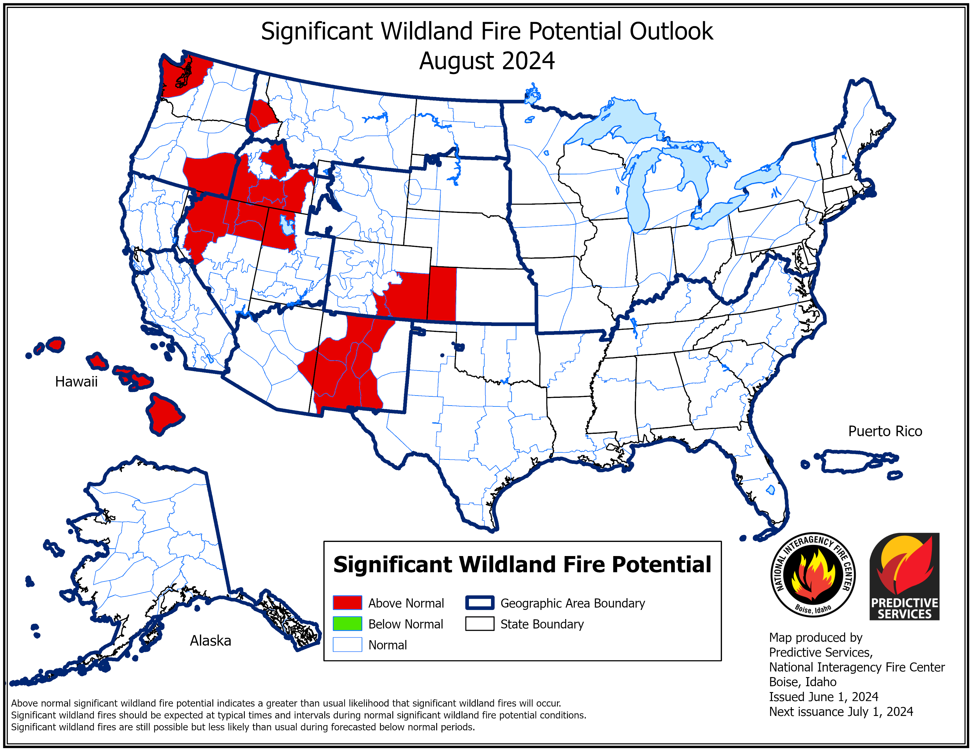 August 2024 Significant Fire Potential Outlook Map