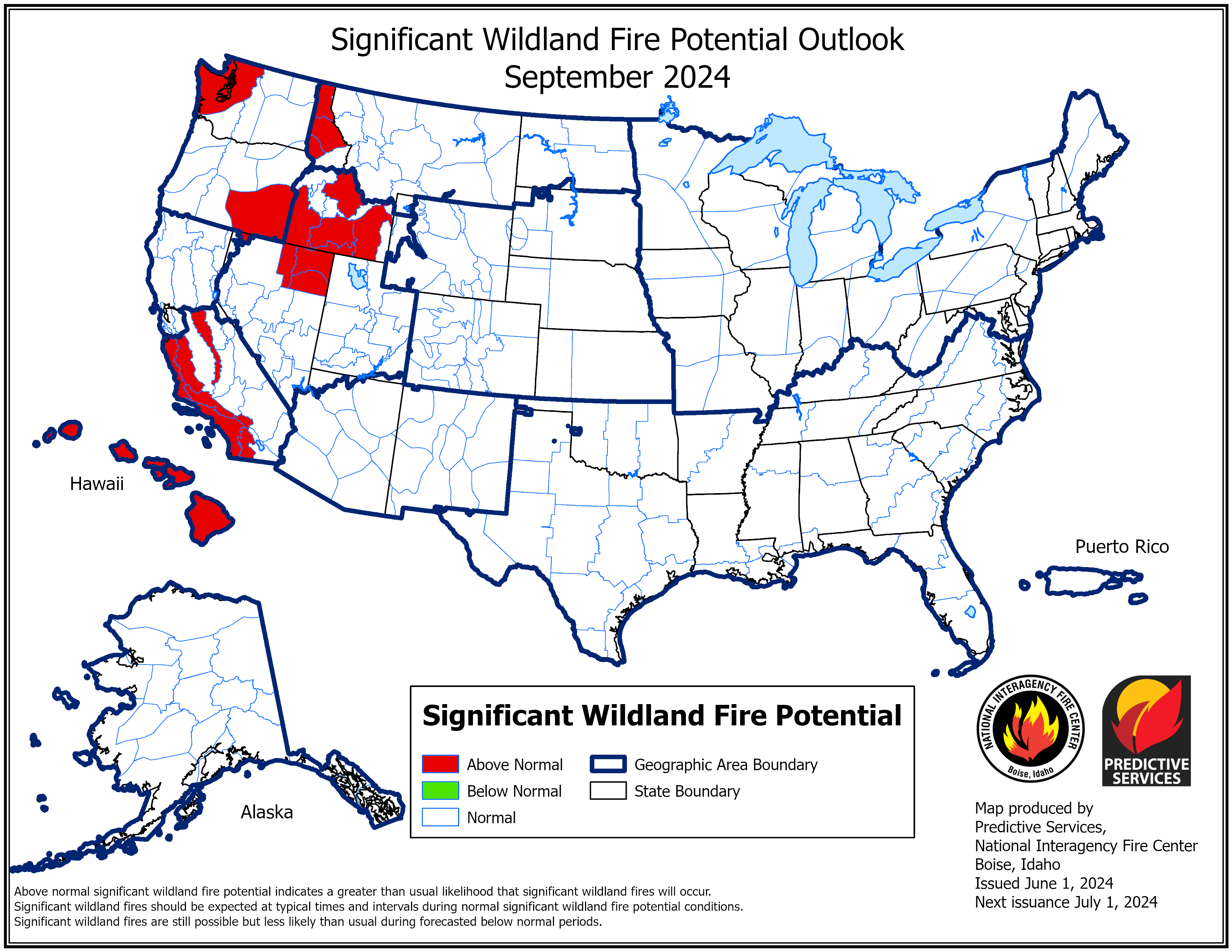 September 2024 Significant Fire Potential Outlook Map