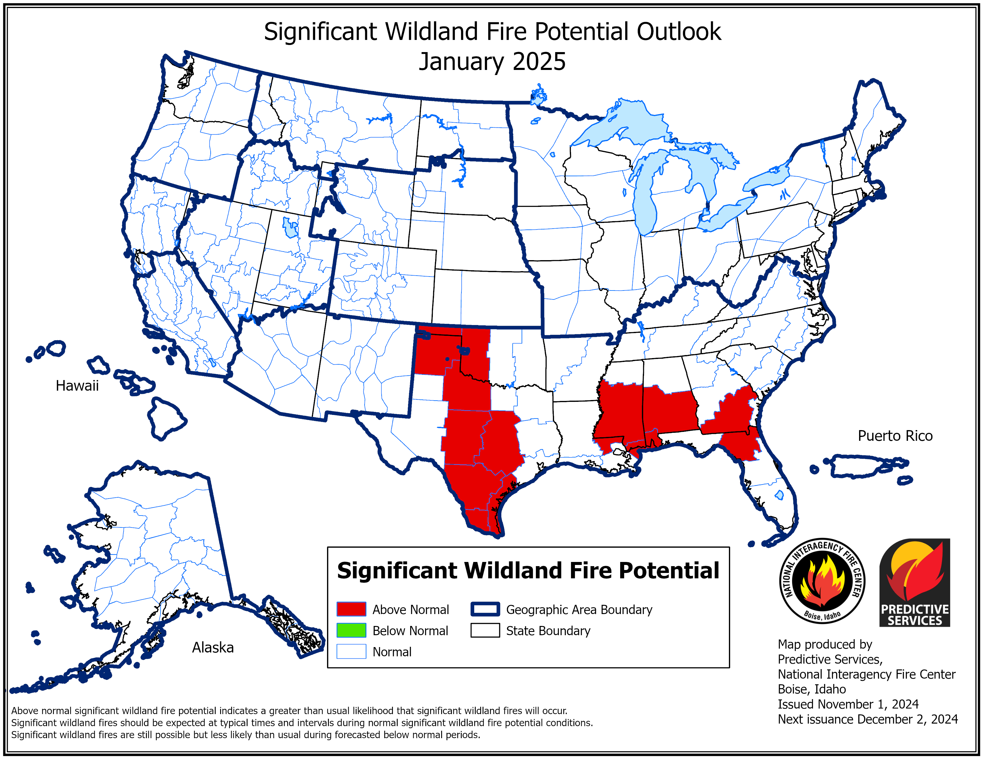 US Significant Fire Potential Outlook for Janaury