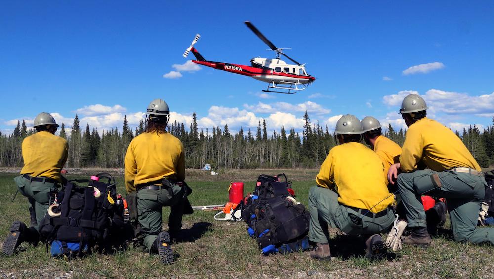 A helitack crew assigned to the Oregon Lakes Fire in Alaska.